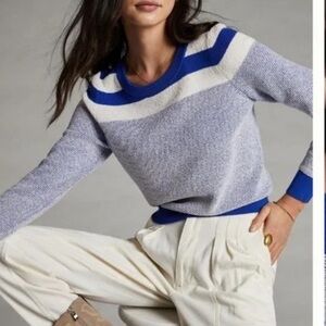Anthropologie Blue and White Women's Sweater